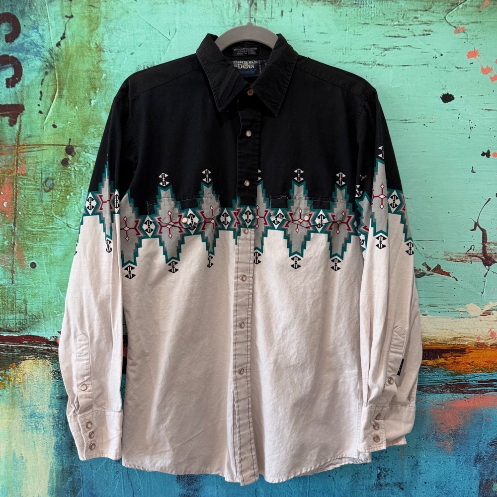 Brooks & Dunn Panhandle Slim Mens Aztec Western Snap Shirt Black Cream M